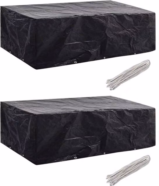 Berkfield Home Water Repellent Poly Rattan Garden Furniture Covers for 8 People, 2 Pack, Black, W: 300 cm, D: 140 cm