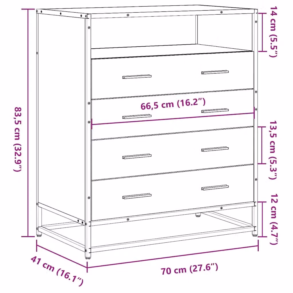 Berkfield Home Smoked Oak Drawer Cabinet in Brown, W/D/H: 70 x 41 x 83.5 cm – 6