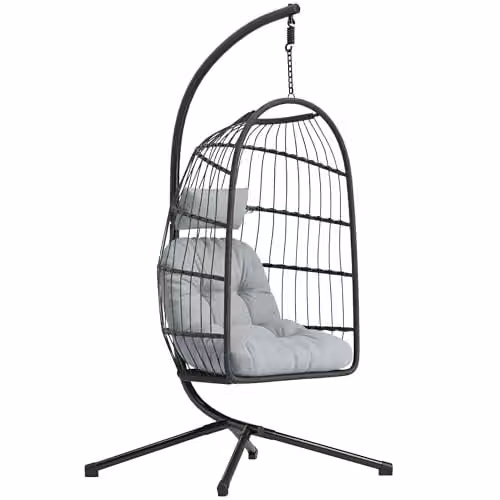 Outsunny Hanging Egg Chair with Stand in Grey – 1