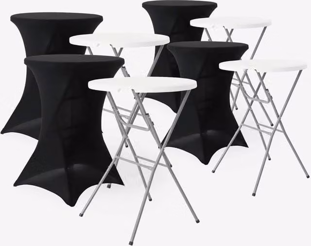 Sweek Set of 4 Black Folding Steel High Reception Tables with Protective Covers