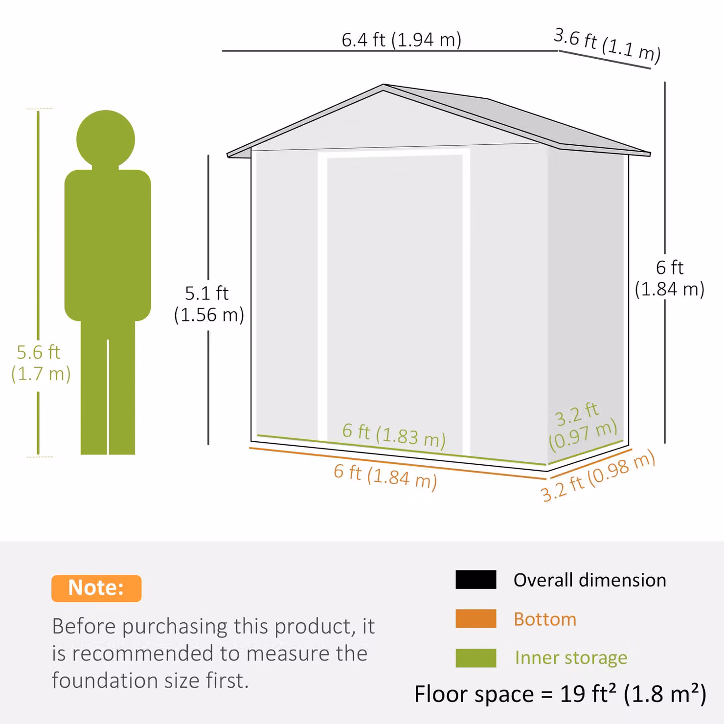 OUTSUNNY Large Green Galvanised Steel Garden Storage Shed with Sliding Doors and Side Vent – 3