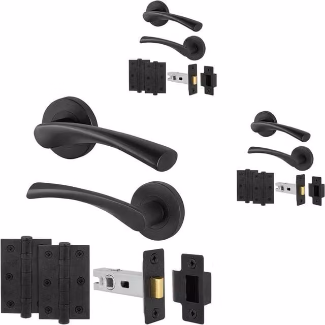 AFIT Black Internal Twist Door Handles with Latch Hinges, 3 Pack, W/D/H: 15 x 15 x 1.5 cm
