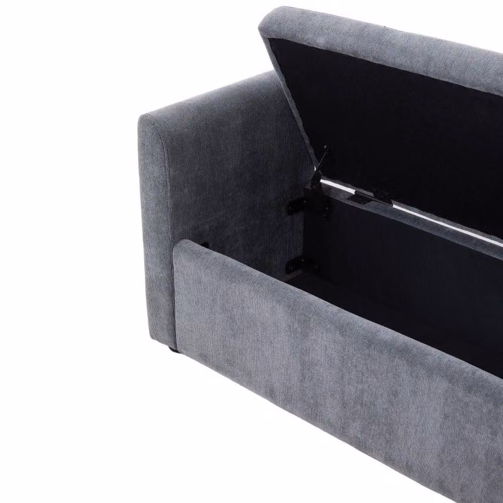 NESTLUNE Upholstered Storage Bench Ottoman Seat in Grey, W: 80 cm x D: 100 cm – 4