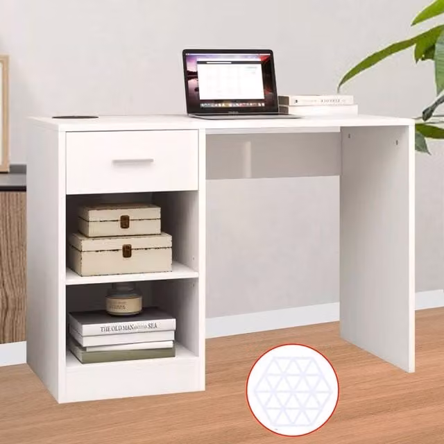 Hinsinc Computer Desk with Drawer and 2 Shelves, White, W: 100 cm, D: 40 cm, H: 74.5 cm – 1