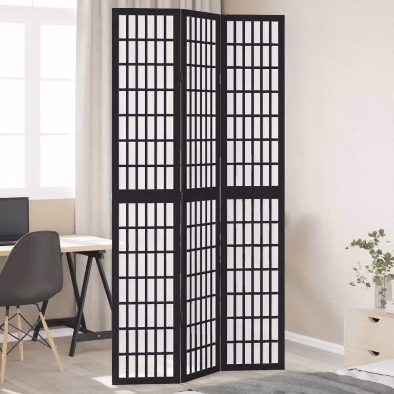 Berkfield Home 3-Panel Black Solid Wood Paulownia Room Divider