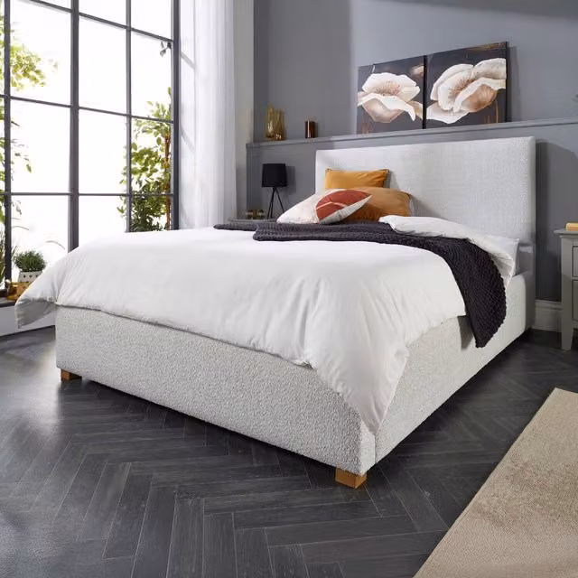 Aspire Bouclé Upholstered Garland Ottoman Storage Bed Frame in Grey, W/D/H: 200 x 200 cm