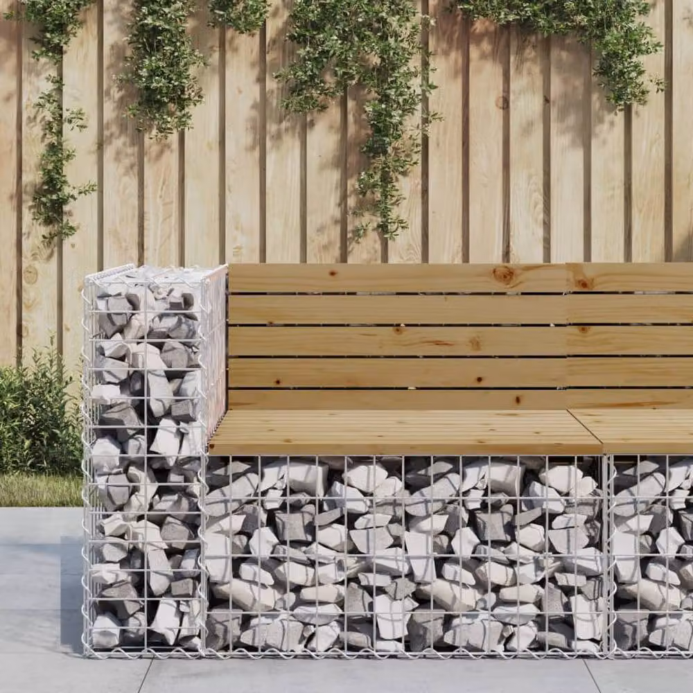 Berkfield Home Beautiful Garden Bench in Brown Gabion Design, W/D/H: 92 x 71 x 65.5 cm – 2