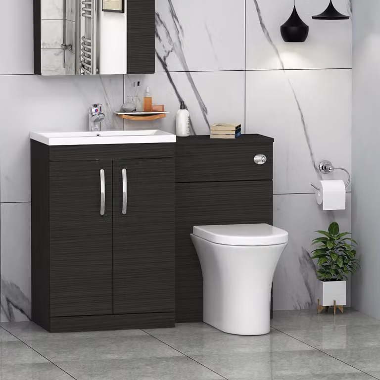 Royal Bathrooms Hale Black 2 Door Furniture Pack with Mid Edge Basin and Breeze Back to Wall Toilet, Width: 110 cm