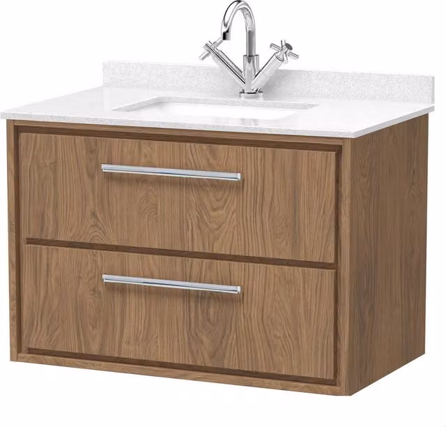 Balterley Longnor 2 Drawer Wall Hung Vanity Basin Unit in Antique Oak Brown, Width: 80 cm