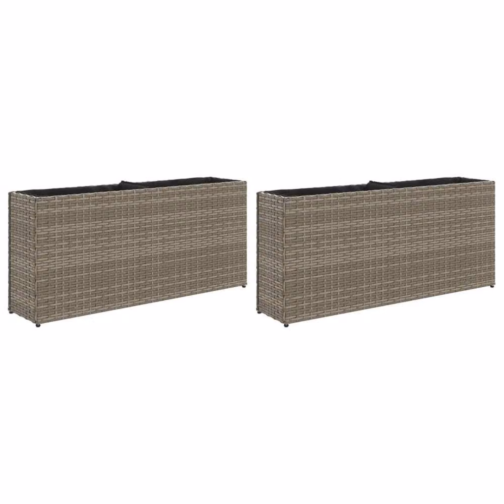 Berkfield Home Garden Planters with 2 Grey Poly Rattan Pots, W/D/H: 90 x 20 x 40 cm – 2