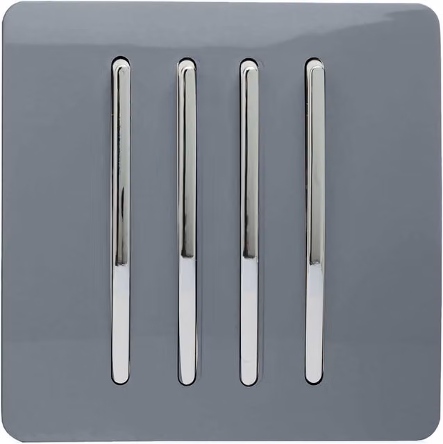 Trendi 4 Gang 2 Way Flush Rocker Single Plate Tactile Light Switch in Grey