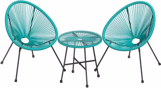 SONGMICS Acapulco Chair Set with Glass Table in Green and Turquoise