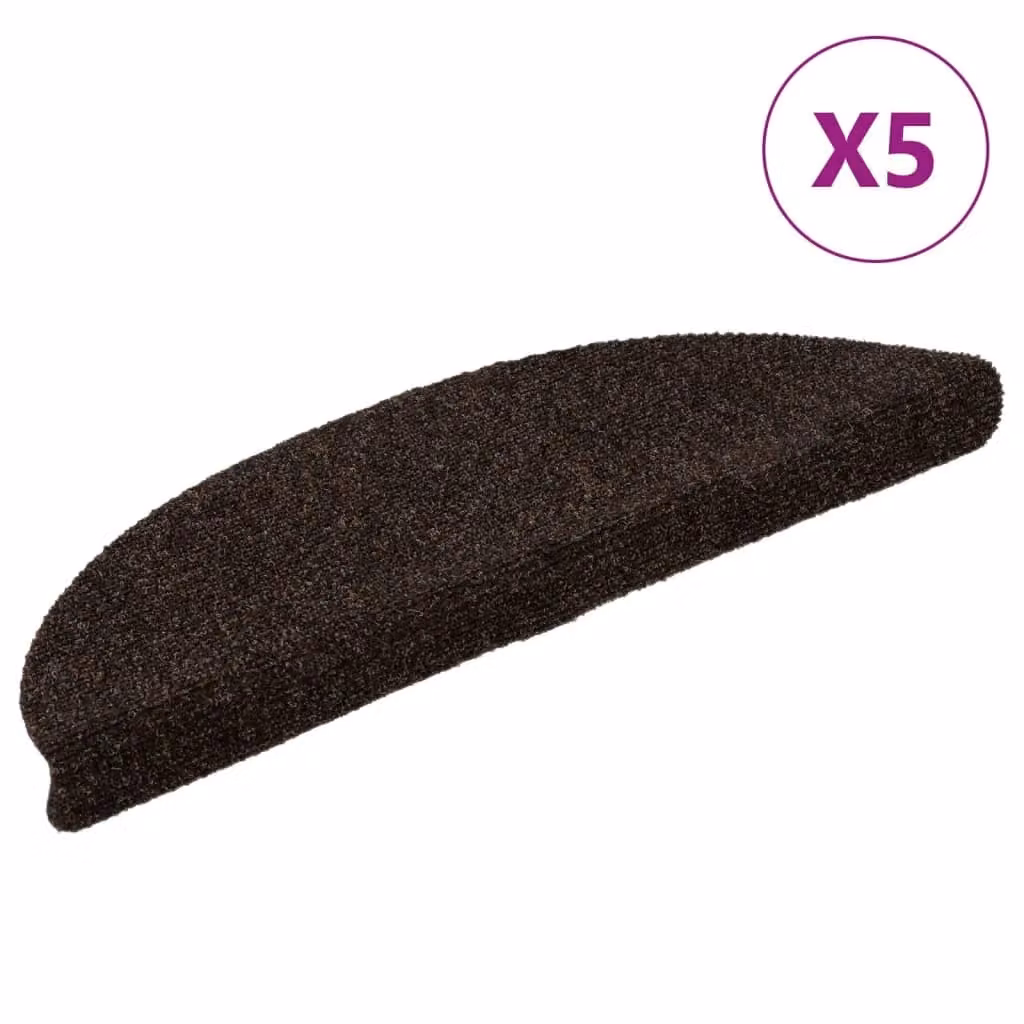 Berkfield Home Self-adhesive Needle Punch Stair Mats, 5 Pieces, Brown, W: 56 cm, D: 17 cm, H: 3 cm – 2