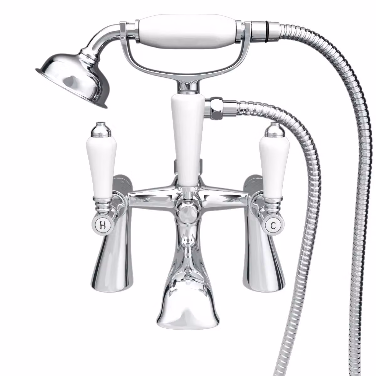 Nes Home Imperior Traditional Freestanding Bath Shower Mixer Tap with Handheld Kit in Silver and Chrome – 2
