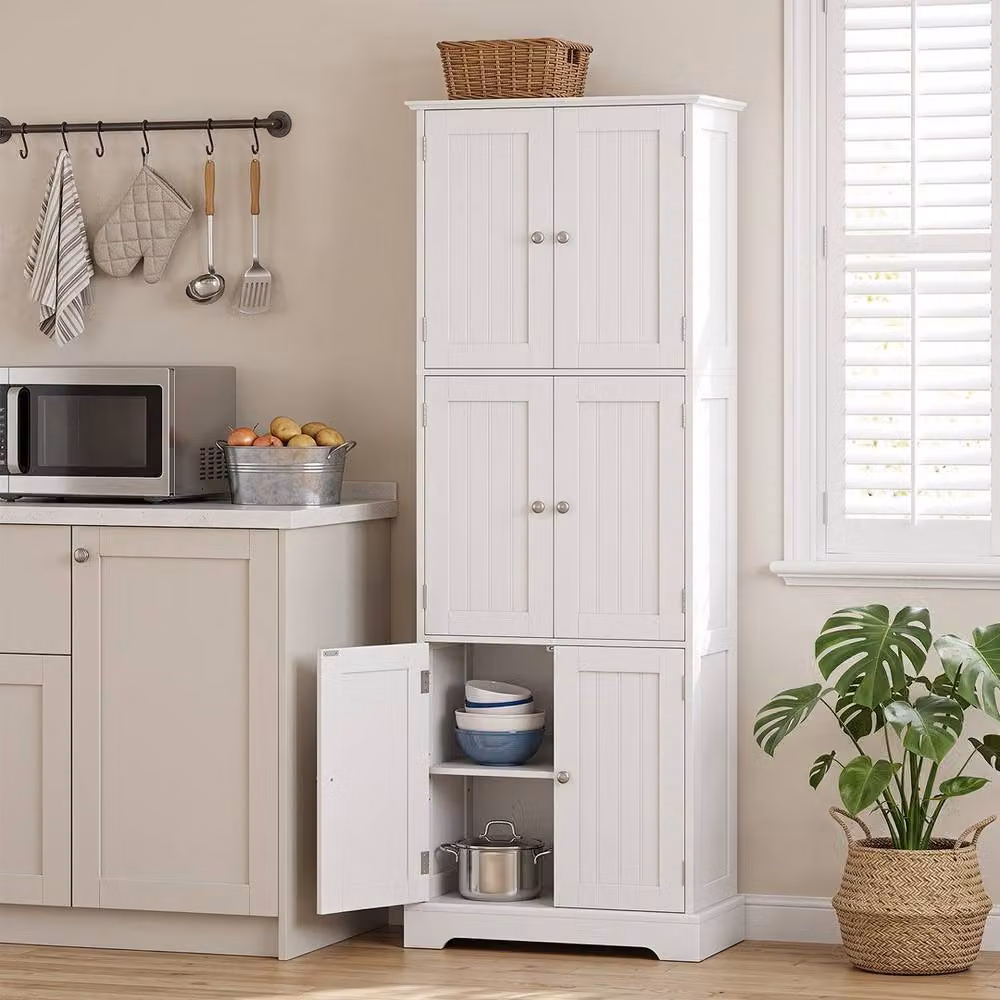 KORVIXA White Freestanding Bathroom Storage Cabinet with Hinged Doors and Internal Shelves – 2