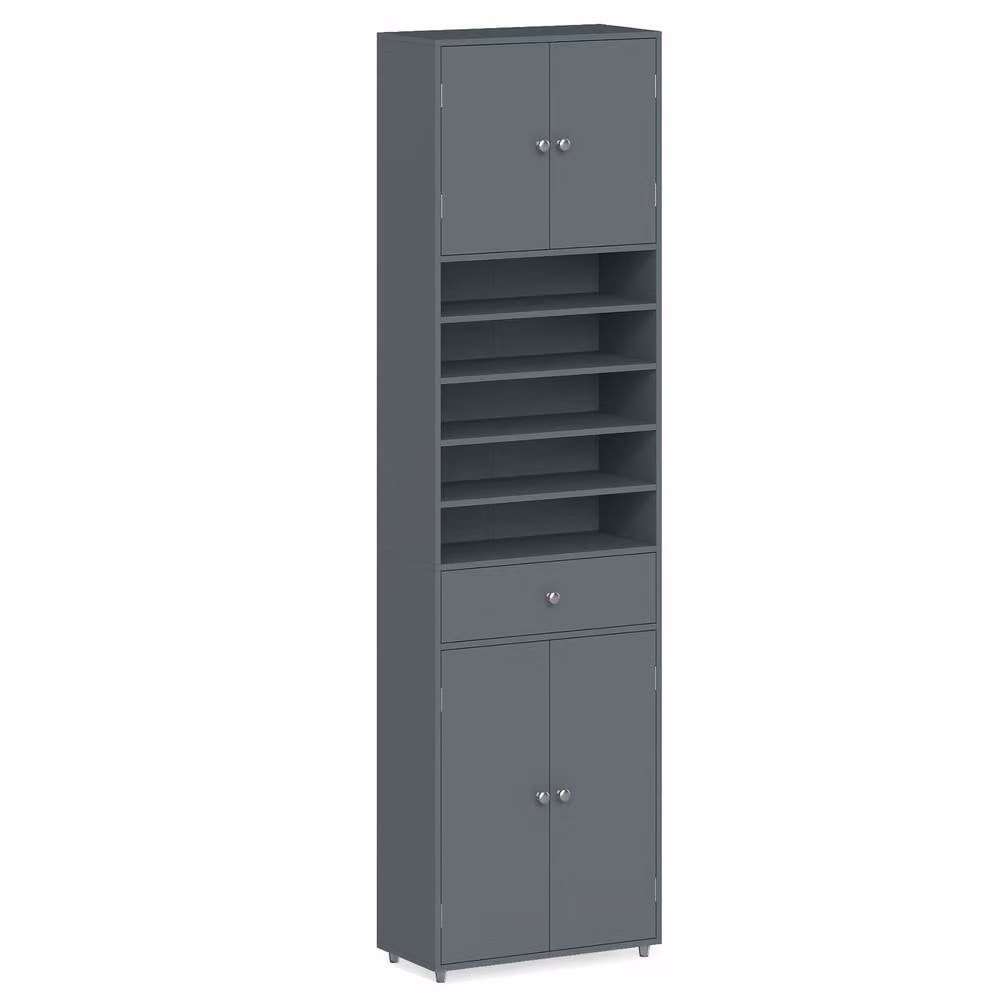 Costway Grey Tall Kitchen Buffet Pantry Storage Cabinet with Drawer and Hinged Doors – 8