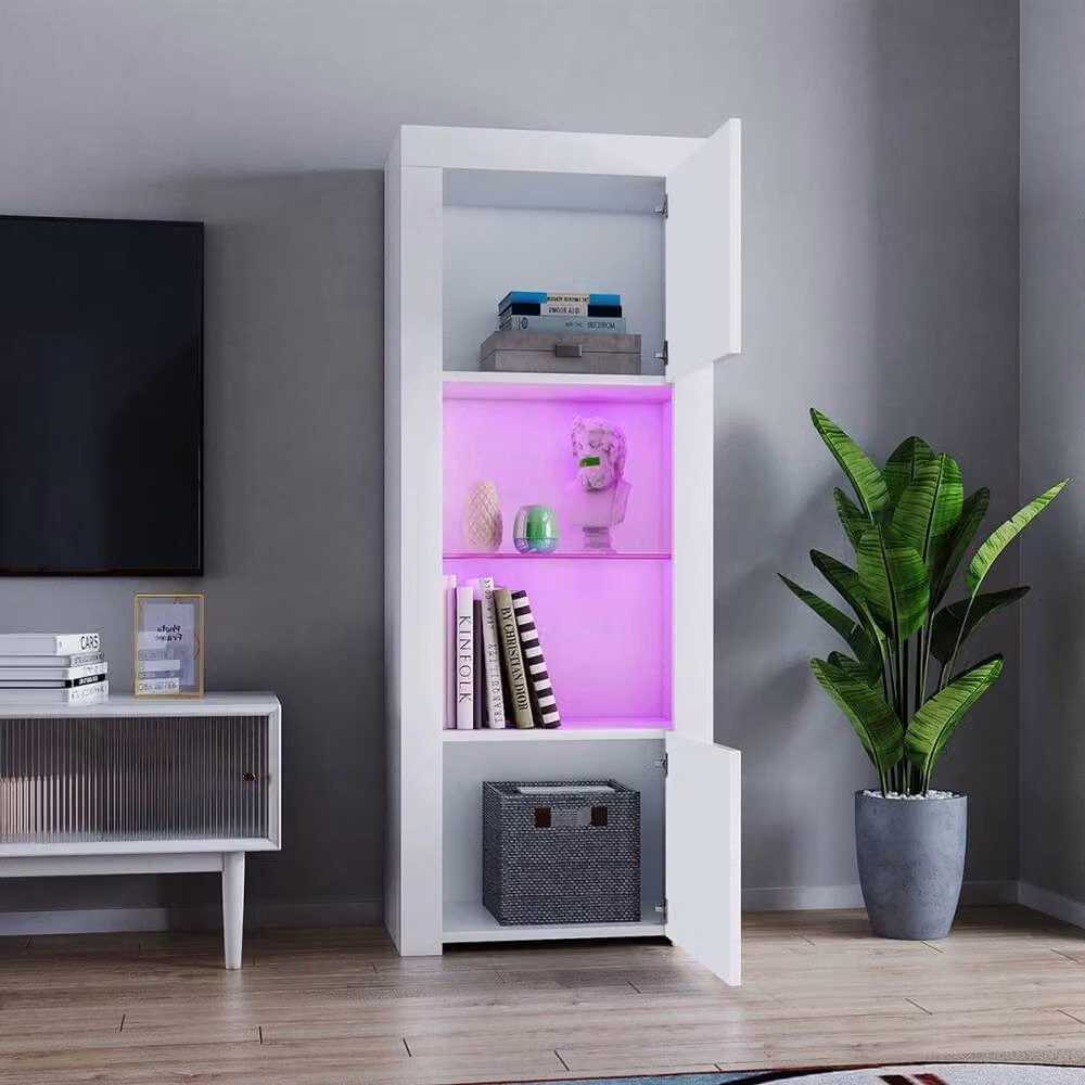 SPETLEK Modern Sideboard Cabinet in White Matt with White High Gloss Doors and Integrated Lighting – 2