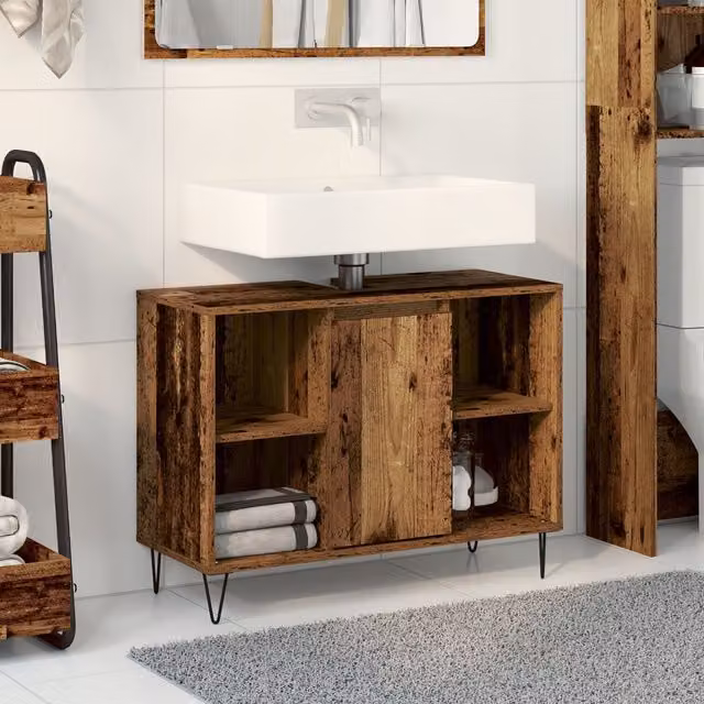 Berkfield Home Old Wood Rustic Brown Engineered Wood Cabinet with Hinged Doors and Internal Shelves