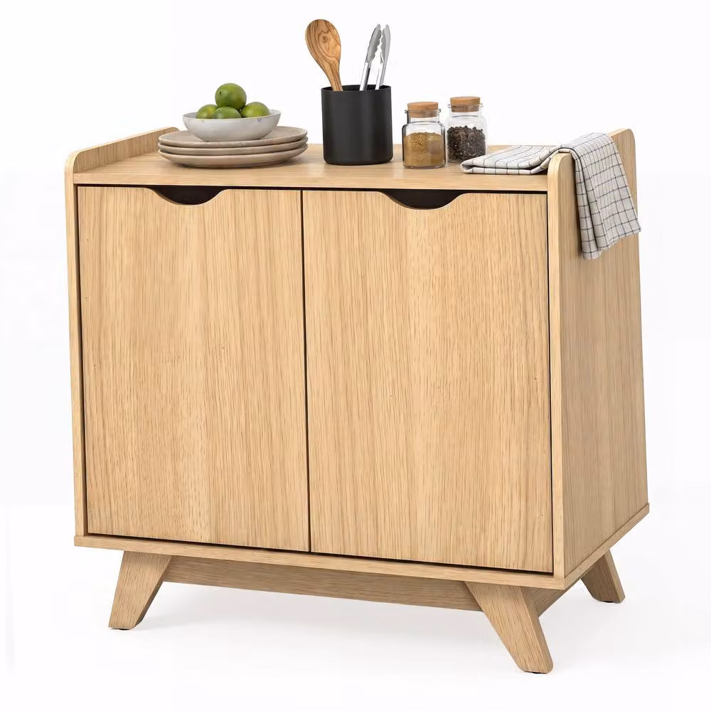 Gymax Modern 2-Door Wood Buffet Sideboard Storage Cabinet in Natural Brown – 5