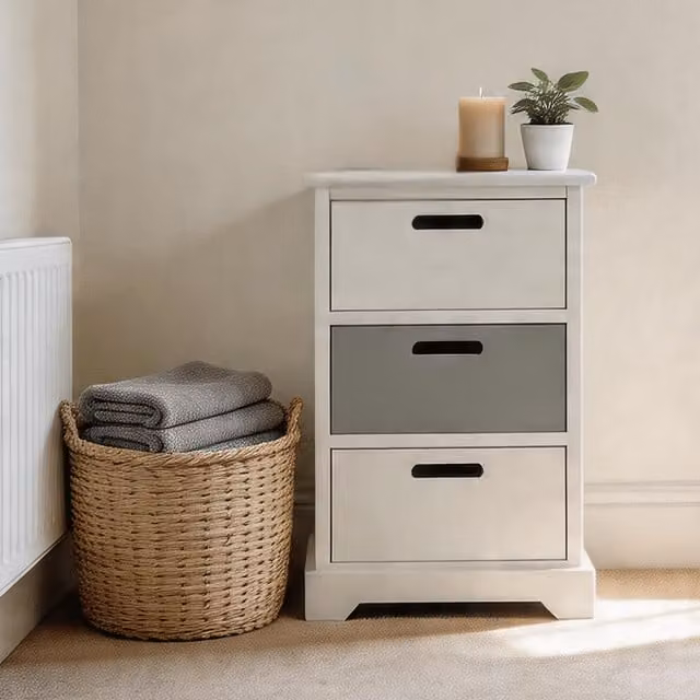 Home Source Ullswater 3 Drawer Chest Storage Unit in White and Grey