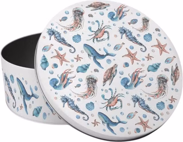 Purely Home Sea Life Round Small Cake Tin, Multicoloured and White