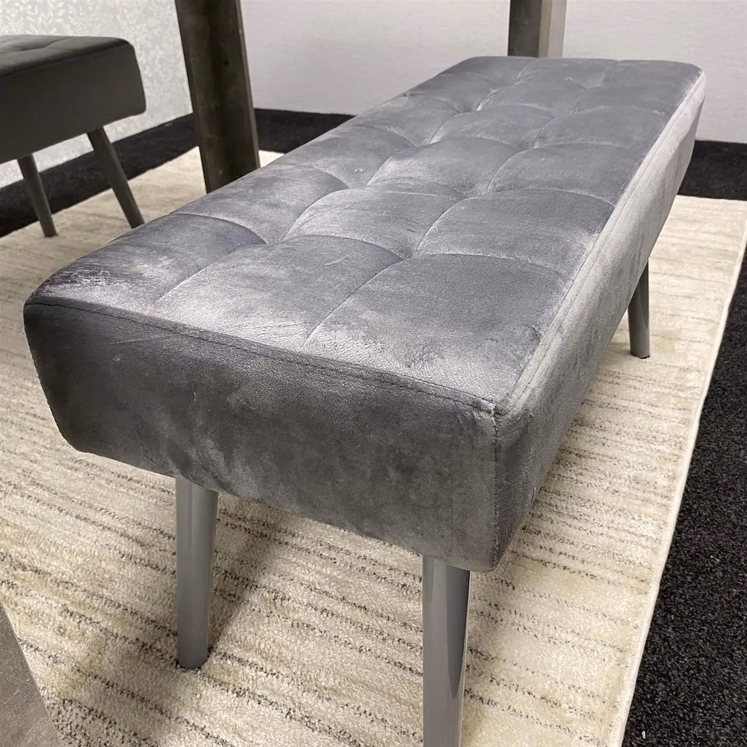 KOSY KOALA Stone Grey Effect Wood Dining Table Set with 2 Grey Velvet Benches in Brown and Grey – 3