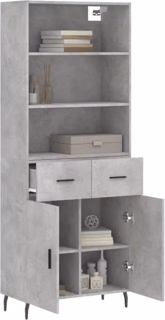 Berkfield Home Highboard in Concrete Grey, W/D/H: 69.5 x 34 x 180 cm – 1