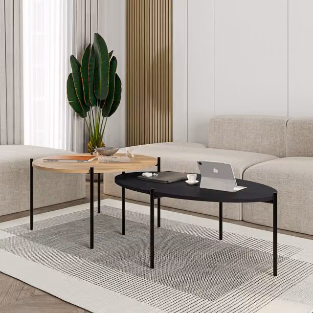 Decortie Modern Oval Coffee Table with Nested Tops in Black