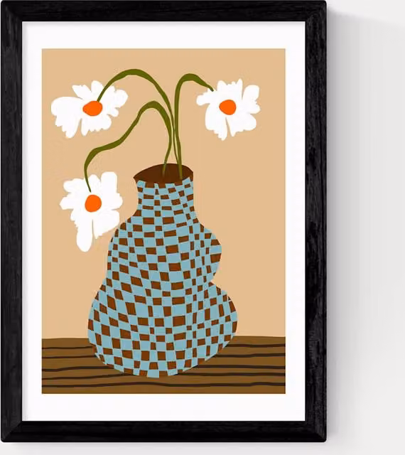 East End Prints Party Floral Pottery Framed Botanical Art Print in Black and Sand
