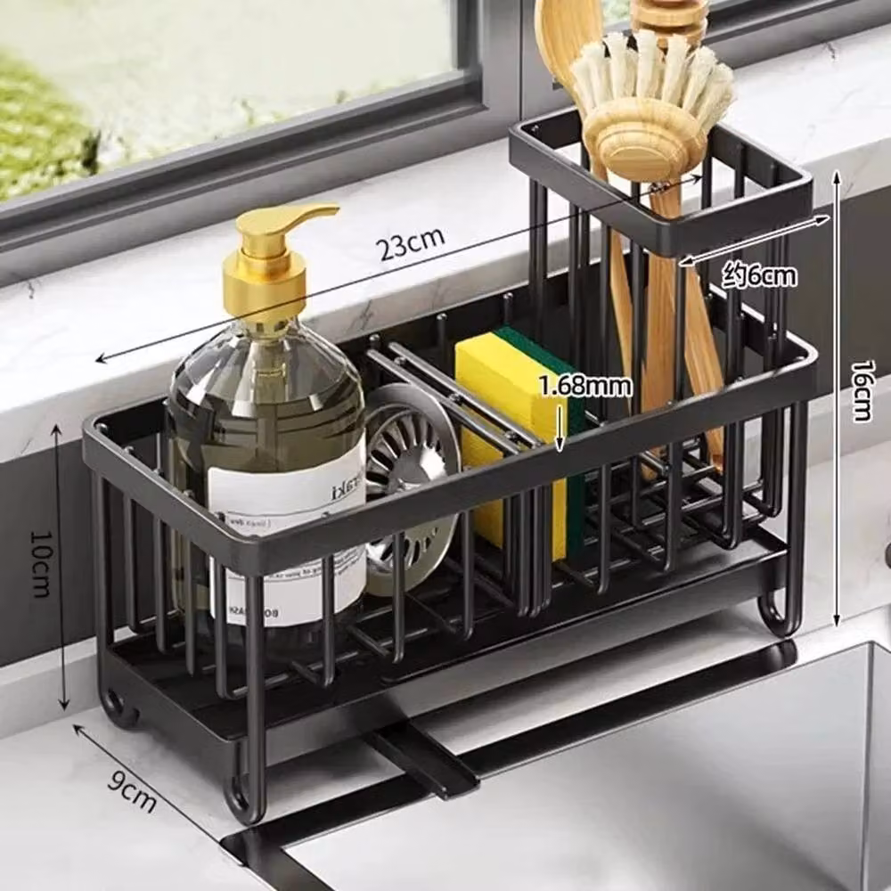 VOGREX Black Carbon Steel Kitchen Sink Sponge Holder Caddy Rack in Black – 2
