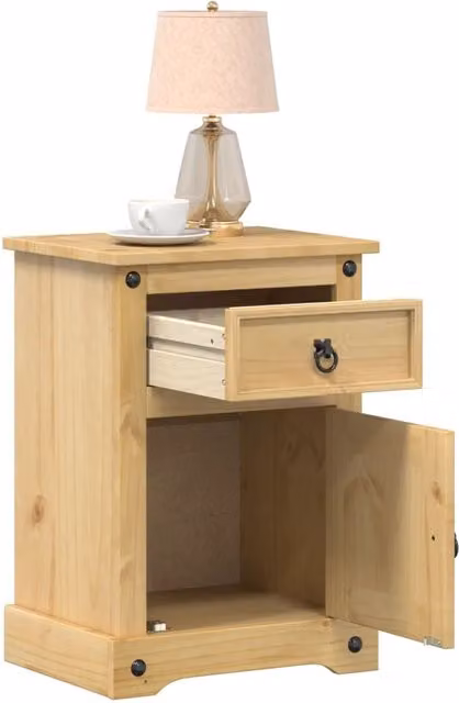 Berkfield Home Corona Bedside Cabinet in Brown Solid Pine Wood W/D/H: 45 x 35 x 64 cm – 1