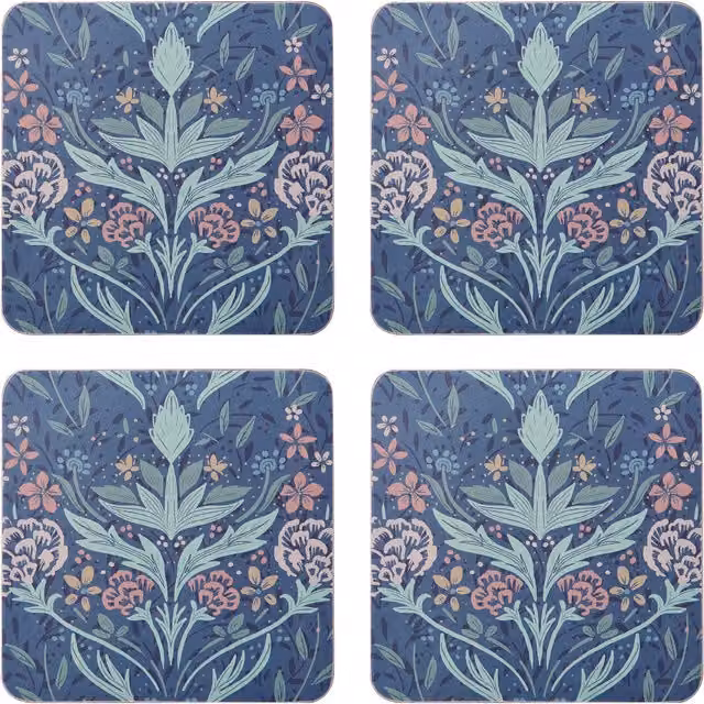 Creative Tops Set of 4 Floral Arts and Crafts Coasters, Blue, W/D: 10.5 x 10.5 cm