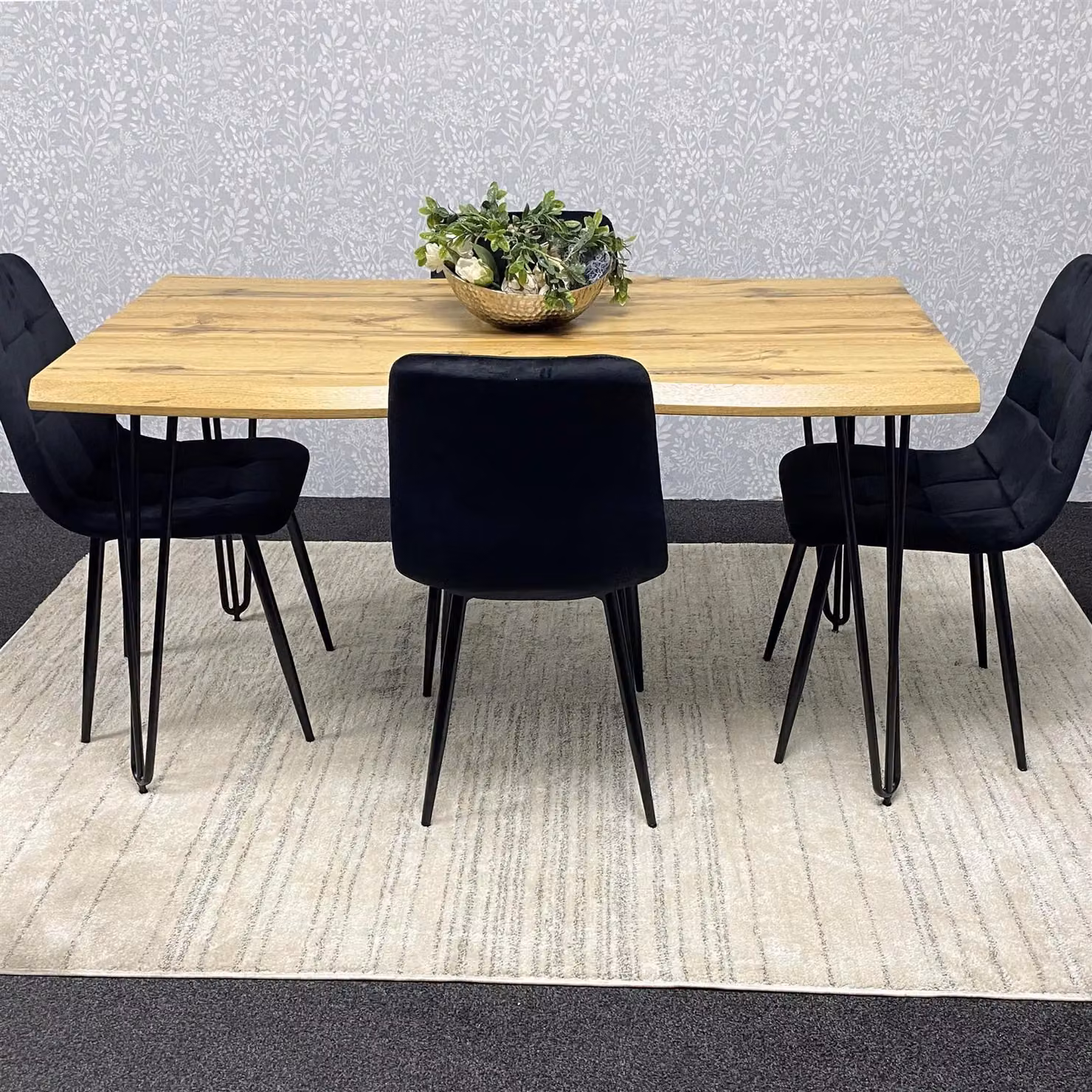 KOSY KOALA Industrial Wooden Dining Set with Rectangular Table and 4 Black Velvet Chairs, Brown and Black – 3