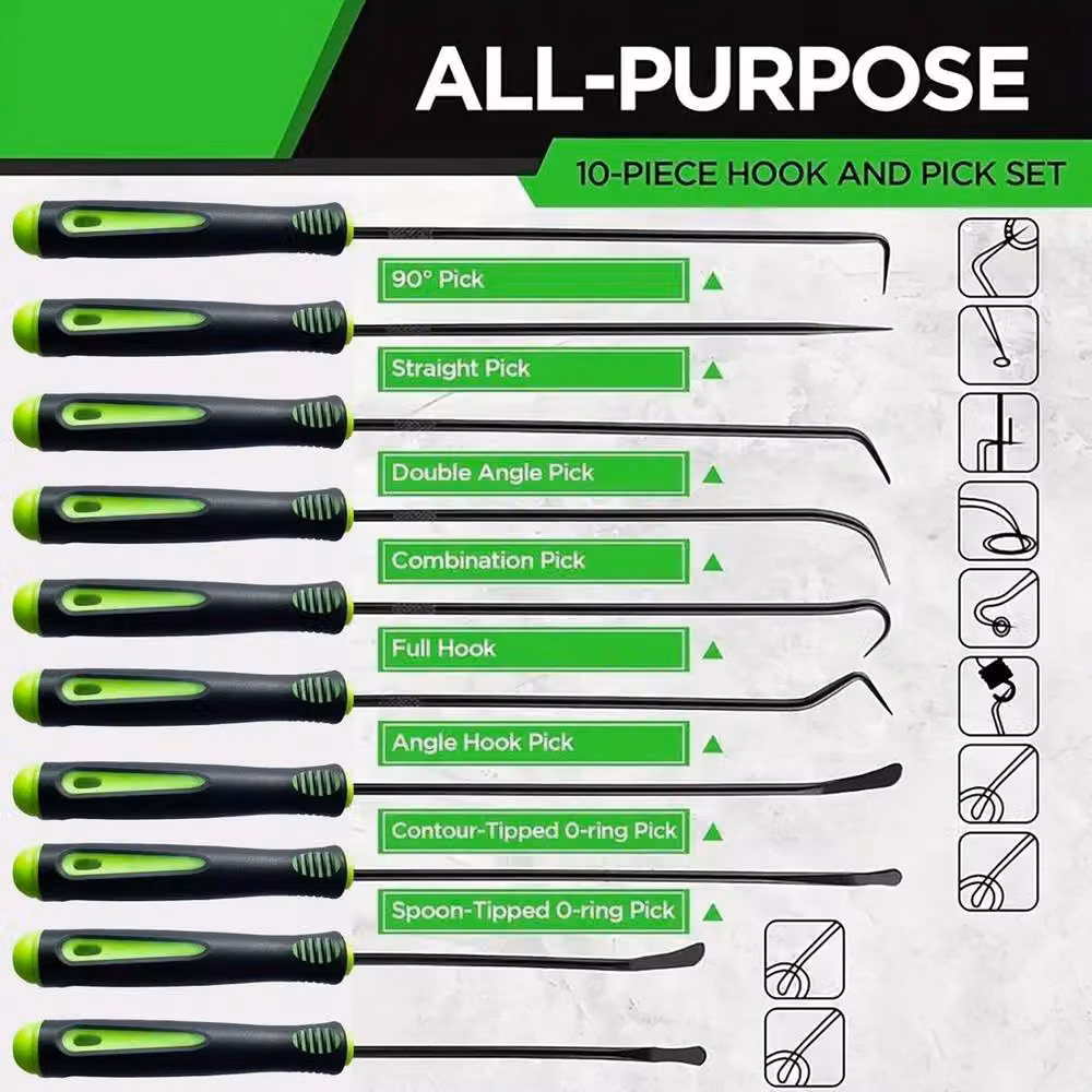 FLAVORA 10-Piece Hook and Pick Set O-Ring Seal Removal Tool in Green – 3