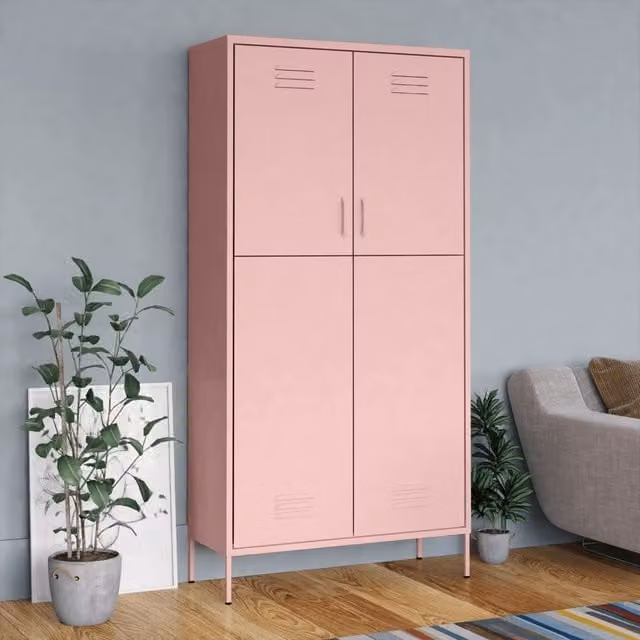 Berkfield Home Pink Metal Wardrobe with Hinged Doors, W/D/H: 90 x 50 x 180 cm – 1