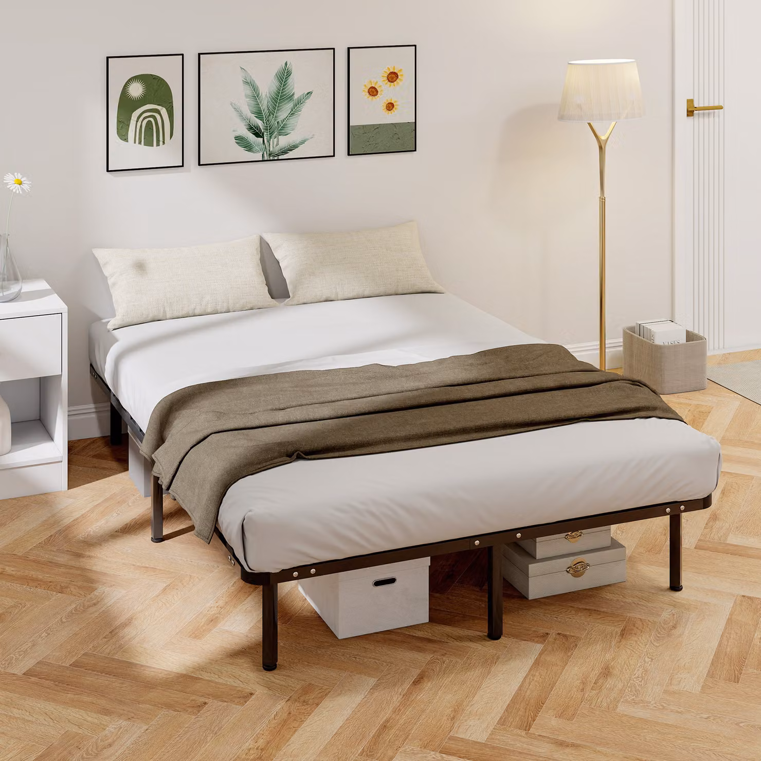 HOMCOM Black Metal Industrial Double Bed Frame with Underbed Storage, W/D/H: 135 x 190 cm – 2