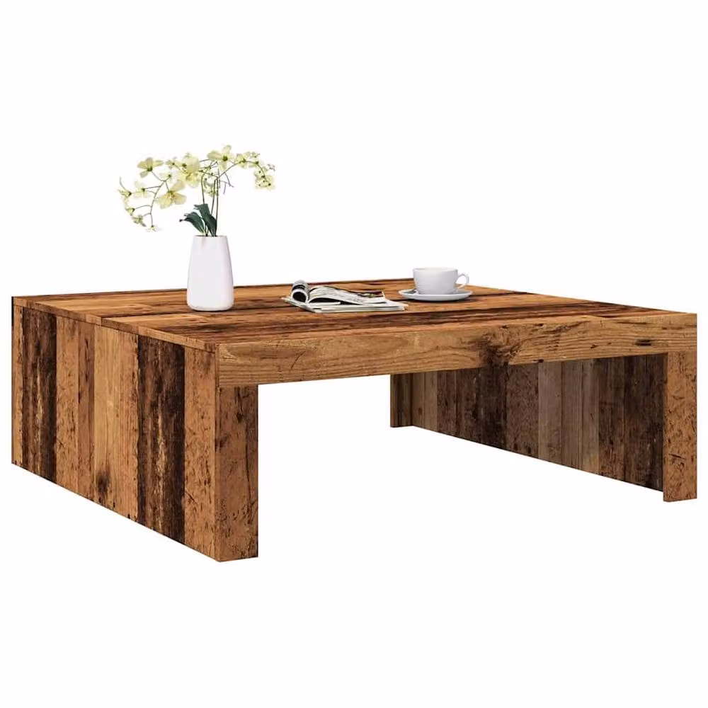 Berkfield Home Sturdy Coffee Table in Brown Old Wood, W/D/H: 100 x 100 x 35 cm – 2