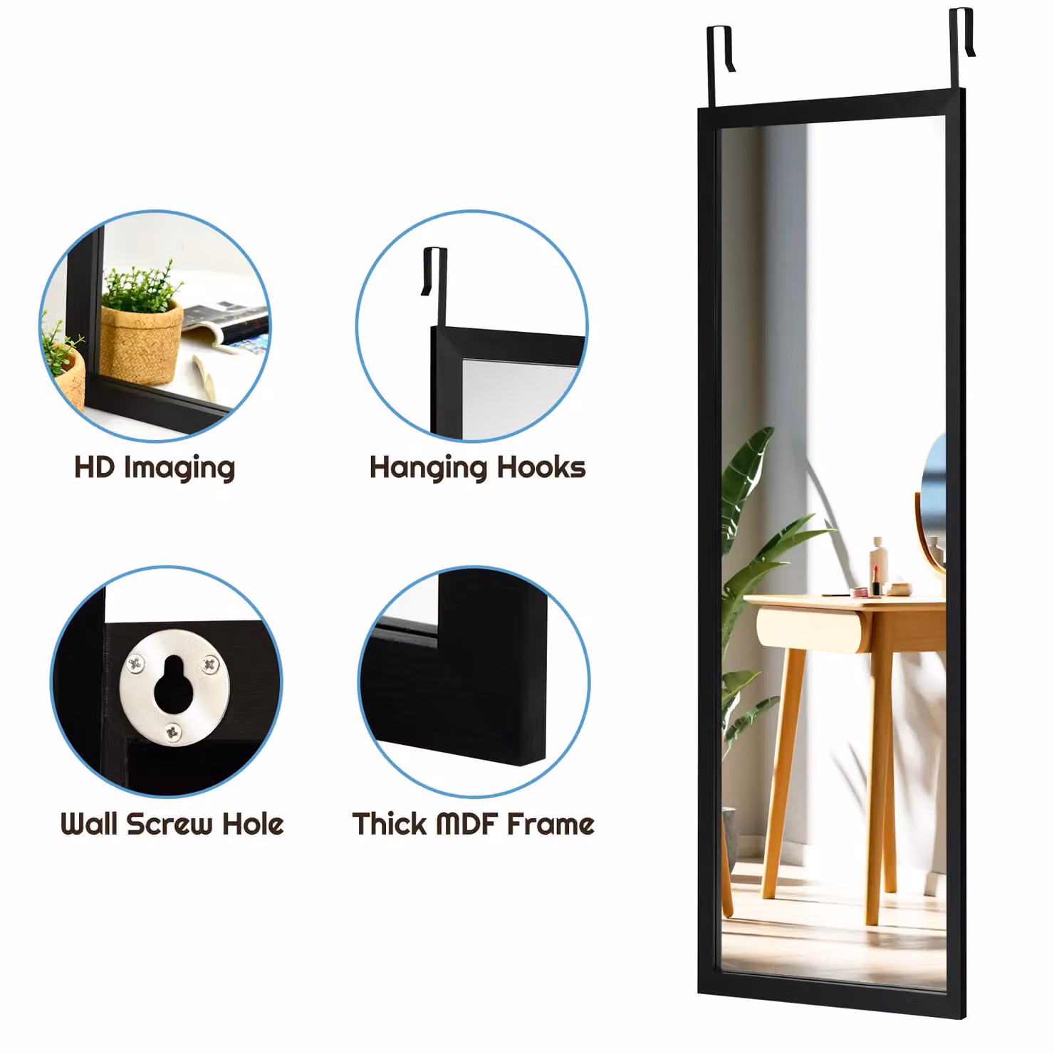 Gymax Full Length Body Mirror, Black, H 120 cm x W 37 cm – 6