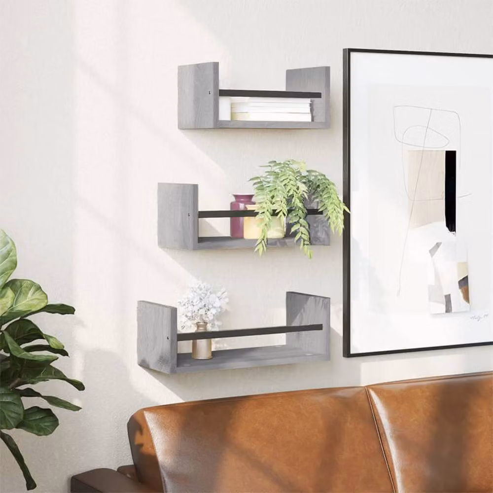 Berkfield Home 3 Piece Wall Mounted Shelf Set with Bars in Grey Sonoma – 2