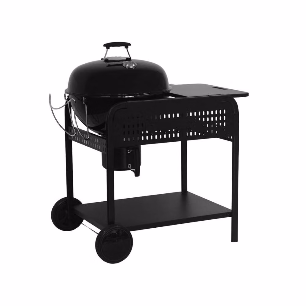 Sweek Round Charcoal Barbecue in Black, Enamelled Steel with Trolley and Thermometer, Diameter: 53 cm – 2