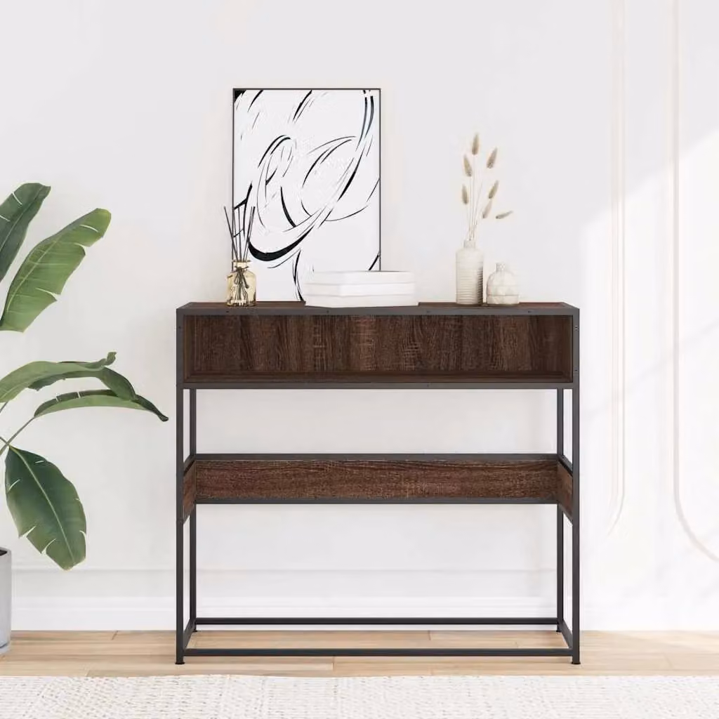 Berkfield Home Industrial Console Table in Brown Oak, W/D/H: 90 x 35 x 80 cm – 3