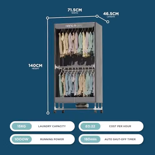 DMD Collective Hang'n'Dry Electric 2-Tier Heated Clothes Airer Wardrobe in Grey – 2