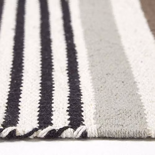Homescapes Scandinavian Style Striped Cotton Hall Runner in Black and Grey, W: 66 cm, L: 200 cm – 5