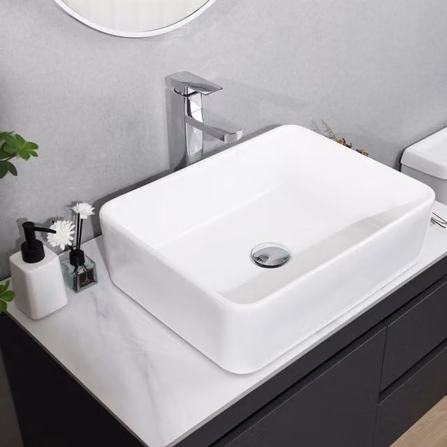 Dprodo White Ceramic Rectangular Countertop Vessel Sink