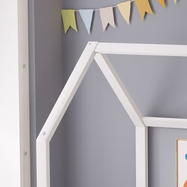 WestWood Single House-Shaped Toddler Bed Frame in Solid Wood with Half-Length Guard Rail, White