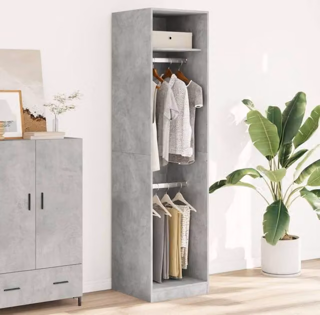 Berkfield Home Concrete Grey Wardrobe in Engineered Wood, W/D/H: 50 x 50 x 200 cm