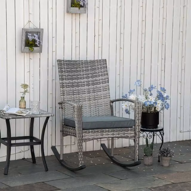 Outsunny Modern Yellow Rattan and Metal Garden Rocking Chair