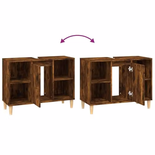 vidaXL Freestanding Bathroom Sink Cabinet in Smoked Oak, W/D/H: 80 x 33 x 60 cm – 3