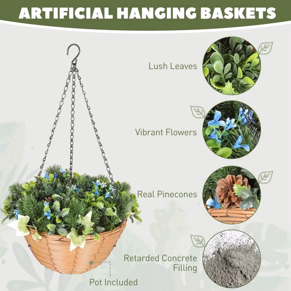 EONLION Set of 2 Brown Artificial Floral Hanging Baskets with Mixed Flowers – 2