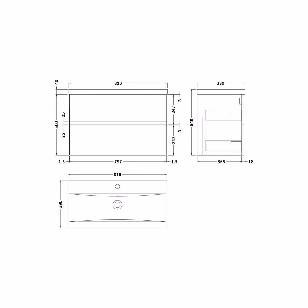 Balterley Mavesyn 2 Drawer Wall Hung Vanity Basin Unit, Satin Grey, W: 80 cm, D: 50 cm, H: 80 cm – 2